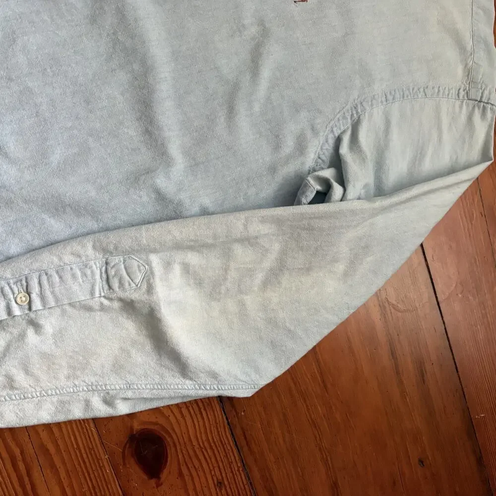 Vintage Polo Ralph Lauren Chambray Shirt Men's Size XL Blue Flesh Pony WORN 90s